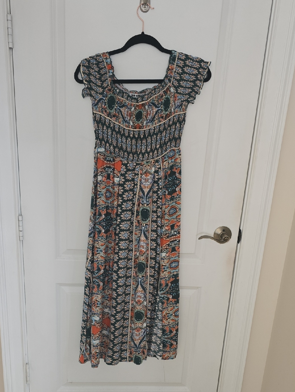Bohemian Floral Maxi Dress in Green & Orange